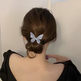 Inilbran Vintage Rhinestone Butterfly Head Clip Silver Crystal Butterfly Hair Clip Barrette Shiny Crystal Butterfly Hairpin Clip Colourful CZ 3D Butterfly Head Clip Hair Decorative