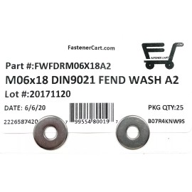 FAS (25)  M6 Stainless Steel Fender Washer DIN9021 6mm Metric Large OD Washer A2