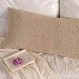 THE ART BOX Decorative Lumbar Pillow Cover Long Body Pillow for Bed Accent Lumbar Throw Pillow for Couch Modern Farmhouse Textured Pillowcase 14X37 Chevron Oatmeal Grey & White