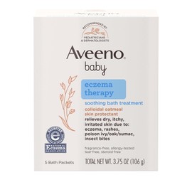 Aveeno Baby Terapia de eccema Tratamiento de baño calmante para aliviar la piel seca, picazón e irritada, hecho con avena coloidal natural, fragancia, parabenos, esteroides y desgarros, 5 unidades
