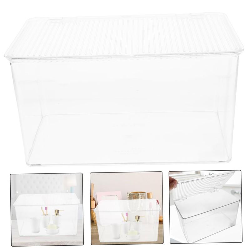 KOMBIUDA Clear Desktop Storage Box with Lid Transparent Multi-purpose Organizer