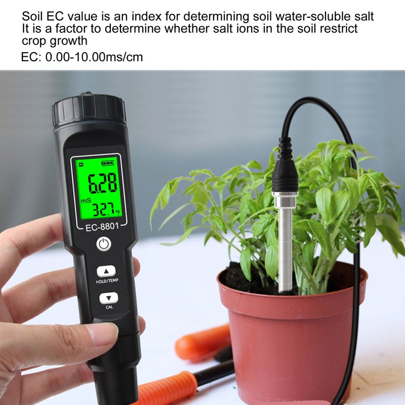 Soil EC Temperature Tester with Backlight Portable Conductivity Meter Hydroponics