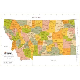 Montana ZIP Code Map with Counties - Large - 31.25 x 48 inch Poster - Front Lamination