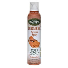Mantova Turmeric Flavored Extra Virgin Olive Oil Spray, heart-healthy cooking spray perfect for salads, pasta sauces, 100% natural cooking oil made in Italy, olive oil dispenser bottle sprays, drips, or streams with no waste, 8 oz