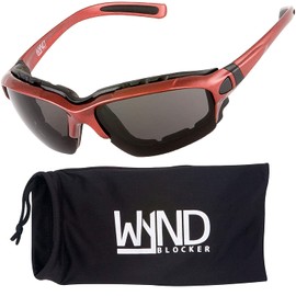 WYND Blocker Polarized Motorcycle Riding Sunglasses Sports Wrap Glasses, Red, Polarized Smoke