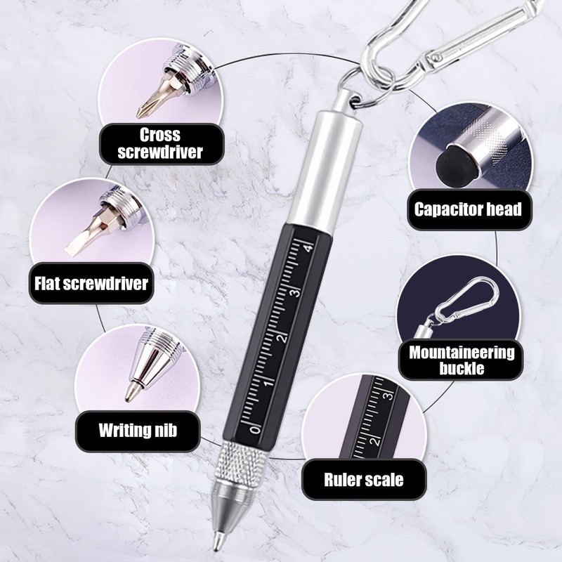 HDGSAFD 3 Multifunction Tool Pens, 2 Carabiner Hooks, Ruler Pen,