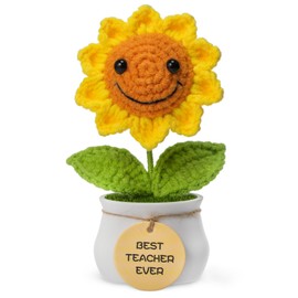 Levvohd Crochet Sunflower Thank You Gifts, Positive Crochet Flowers, Emotional Support Buddies, Gifts for The Women Teacher from Students on Christmas, Birthdays and Graduation (Best Teacher Ever)