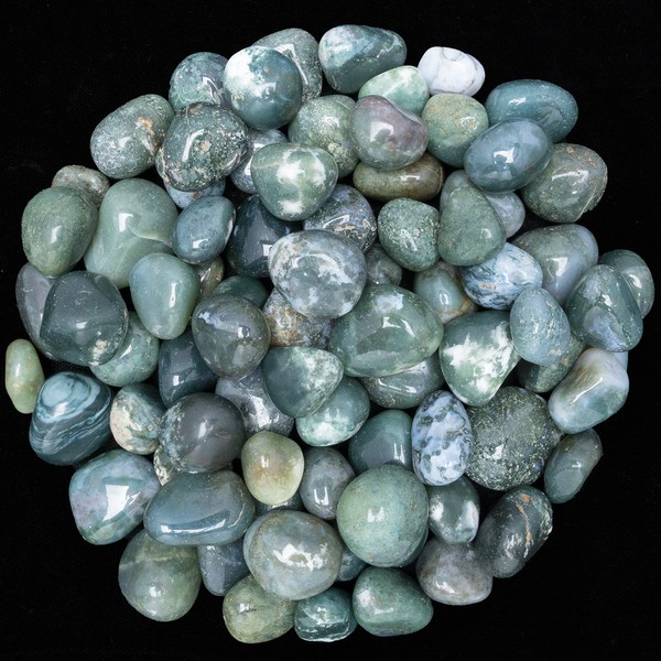 ZAICUS 1lb Moss Agate Tumbled Stones | Polished Crystals Healing | Natural Stones | Feng Shui | Chakra Balancing | Good Luck | Reiki Gift | Home Decor | Size 20-25 mm