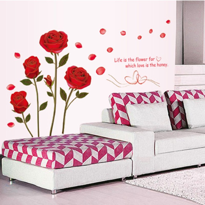 Decals Design 'Romantic Rose Flowers' Wall Sticker (PVC Vinyl, 50