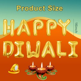 16 Inch Happy Diwali Decorations for House Gold Foil Balloons Happy Diwali Banner for Indian Rangoli Party Decorations Festival of Lights Party Supplies Favors