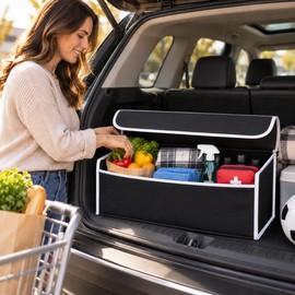 Foldable Car Trunk Organizer, Felt Storage Box with Handle, Anti-Slip Boot Storage, Large Capacity Vehicle Organize