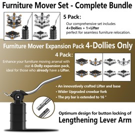 ONEON Furniture Mover Pro Set - Enhanced Dolly and Lifter with Custom TPE Wheels for Easy Furniture Lifting and Moving - Professional Tool for Effortless Furniture Transport (Black 4Dollies + 1Lifter)