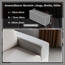 OHSIO Stretch Sofa Seat Cushion Cover - Non-Slip Sofa Cover, Washable Sofa Cover, Universal Couch Cover, Durable and Easy to Clean (Light Grey, 1 x Armrest Cover)
