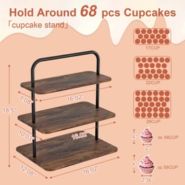 Cupcake Stand, 3-Tier Dessert Stand for 68 Cupcakes, 2-pack Wood & Metal Tower Display Premium Holder Dessert Tree Tower for Wedding Graduation Birthday Christmas Party, Serving Tray