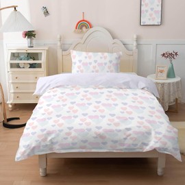 INTOMENG Colourful Heart Bedding Single Bed Duvet Cover Set for Girls Women Single Quilt Cover with Zip Fastening 3D Heart Microfibre Bedding 135×200cm Matching Pillowcase 50×75cm 2 pcs Light Purple