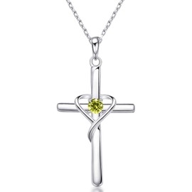 AmorAime 925 Sterling Silver Cross Necklace for Women Men 5A CZ August Birthstone Necklaces for Festival, Vacation or Holiday