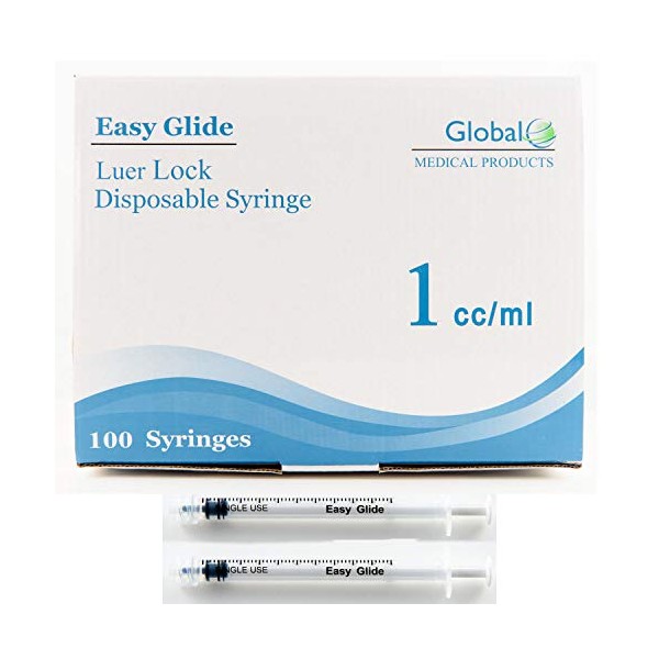 Easy Glide 1ml 1cc Sterile Syringe Luer Lock Tip, No