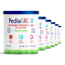PediaGROW Toddler Nutritional Milk Powder, Grass-Fed French Milk, High DHA & Iron, Natural Prebiotics for Growth & Immune Support, Non-GMO, Gluten-Free, Toddler Nutritional Drink, Ages 1+ Years 6pk