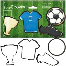SCRAP COOKING 4 Ausstechformen Fußball – Keksausstecher aus Edelstahl – Fußball, Trikot, Schuh, Cup – Formen für kleine Kuchen – Zubehör zum Backen, Geburtstag Deko – 2086