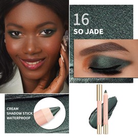 Oulac Sparkly Green Eyeshadow Pencil - Waterproof Eye Shadow Stick Smooth and Long Lasting, Shimmering Glitter Finish, Blendable Eyes Makeup, Vegan & Cruelty-Free 3.8g, (16) So Jade
