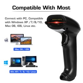 WoneNice Barcode Scanner Wireless 2-in-1 (2.4Ghz Wireless+USB 2.0 Wired) Handheld Bar Code Scanner Reader (Black)