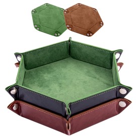SIQUK 2 Pieces Dice Tray Hexagon Dice Folding Tray PU Leather Velvet Holder Tray for RPG DND and Other Table Games (Green, Camel)