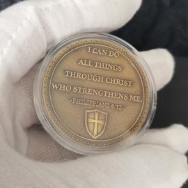 Faith-Forged Knight Christian Challenge Coin I Can Do All Thing Through Christ Bible Verses Pocket Hug Token (Single Coin)