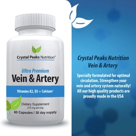 CRYSTAL PEAKS NUTRITION Vein & Artery Supplement - Blood Flow Supplement with Calcium - Blood Circulation Support for Men, Women - Circulation and Vein Support - 60 ct