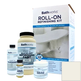 Bathworks DIY Quick Dry Bone Bathtub & Tile Refinishing Kit w/Non-Slip Protection; 22 oz; Fast 12 Hour Dry time; Tub; Tile; Wall Surround; Sink; High Gloss Resin Finish (Bone)