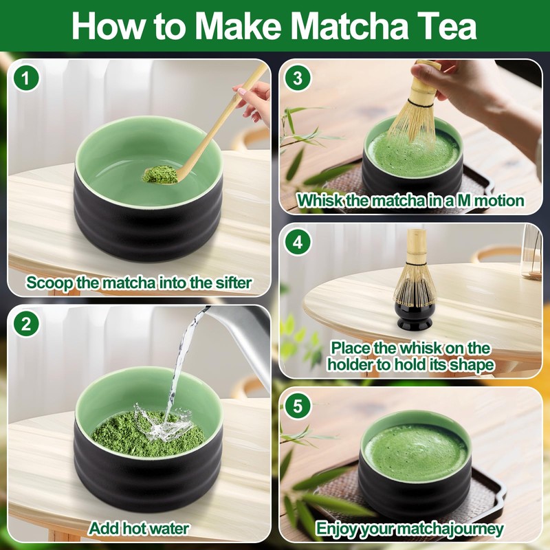 4-Piece Matcha Starter Kit – Ceramic Matcha Bowl, Bamboo Whisk,