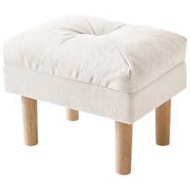YMYNY 15.75" Small Foot Stool Ottoman, Footrest with Sponge Soft Padded Seat, Cotton-Linen Blend Fabric Footstool for Sofa, Bedroom, Living Room, Entryway, Solid Wood Legs, Beige, UHBD023M