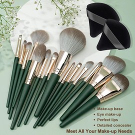 FITDON Professional Makeup Brush Set, 16 Pieces Make-Up Brush Set, Foundation Make Up Brush Set, Premium Powder Brush, Eyeshadow, Blush Cosmetic Brush with Makeup Powder Puff