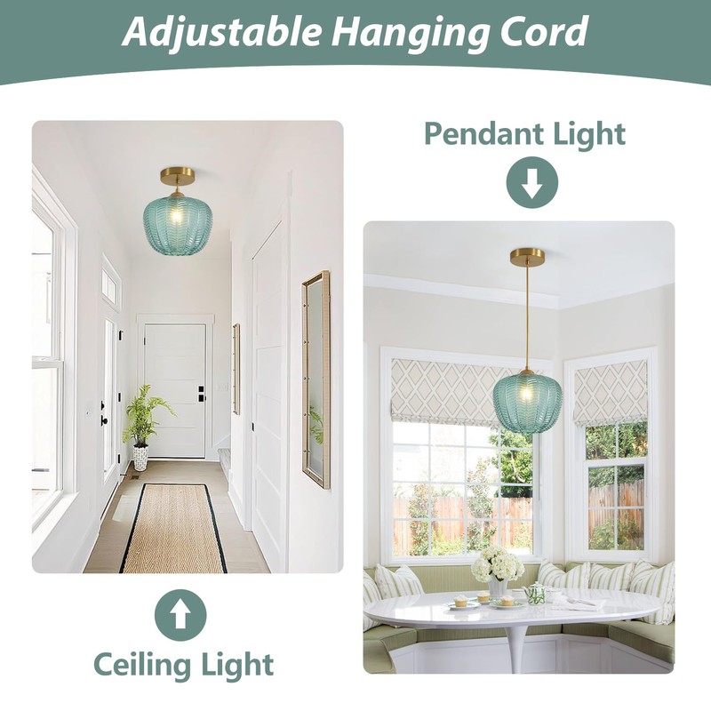 KCO Lighting Vintage Green Glass Pendant Light Gold Globe Pendant