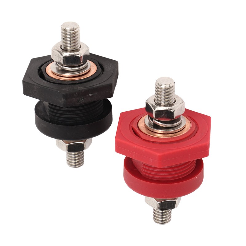 1Pair Thru Panel Battery Terminal Connectors 3/8 In Black Red