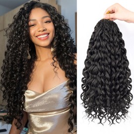 Gogo Curl Crochet Hair 18 Inch 7 Packs Pre looped Water Wave Crochet Hair Deep Twist Synthetic Braiding Hair for Women (1B, 18Inch)