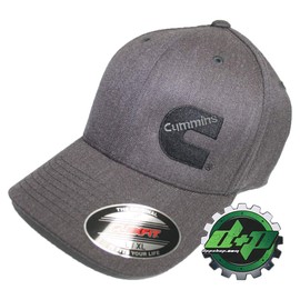 Dodge Cummins Offset Logo Ball Cap hat Flexfit Fitted dk Gray Heather Denim l/XL