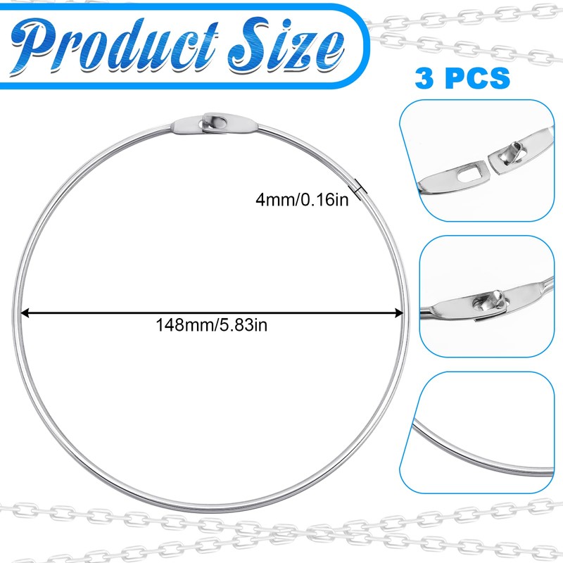 3 Pcs 6 Inch Loose Leaf Binder Rings Extra Large