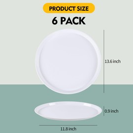 Fabnati White Round Tray for Serving, Plastic Fast Food Tray, 6 Pack