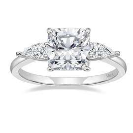 EAMTI 3.5CT 925 Sterling Silver Engagement Rings for Women Cushion Cut 3-Stone Promise Rings for Her Cubic Zirconia CZ Wedding Bands Size 4