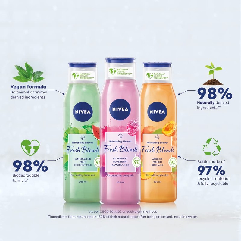 NIVEA Fresh Blends Raspberry Shower Gel (300ml), Raspberry-Scented Women's Shower