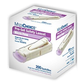 MediChoice Disposable Lancet, Pressure Activated, Single Use, 3 Gauge, 1.5 mm Depth Purple, 1314MC5070 (Box of 200)