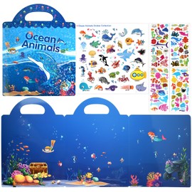 ASTARON ASTARON 3D Puffy Sticker Buch für Kinder, 88 Pcs niedlich wasserdicht wiederverwendbare Meer Tiere Aufkleber, Aufkleber Spiel und pädagogische sensorische Lernspielzeug（3-6 Alter）