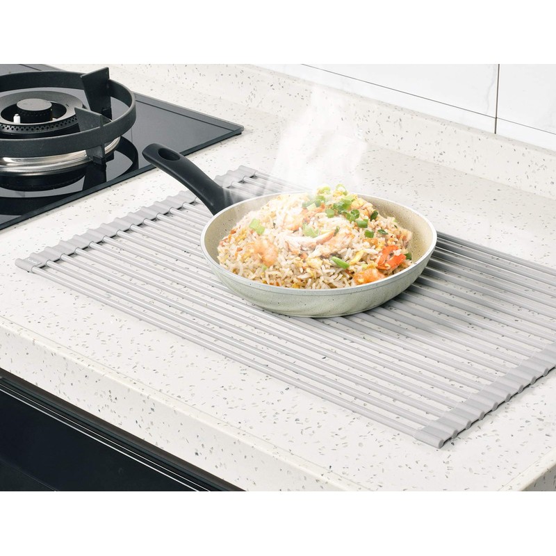 Surpahs Roll-Up Dish Drying Rack, Warm Gray, 20.5" x 13.1",