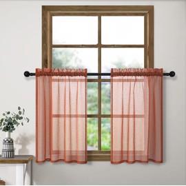 Terracotta Sheer Curtains 24 Inch Length for Small Windows Set Rod Pocket Linen Look Semi Sheer Cafe Tier Curtain Fall Kitchen Curtain for Door Boho Rustic Bathroom Decor 24 Long Rust Burnt Orange Red