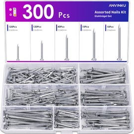 ANVINKU 300PCS Nails for Wood, 5 Sizes Assorted Nails, Galvanised Steel Nail, Fixing Wood Nail Outdoor for DIY, Carpentry, Fencing & Construction