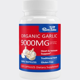 9000MG Natural Odor Free, Aged Organic Garlic, 30:1 Extract Supplement, Alliin Purity 99%+, 120 Capsules