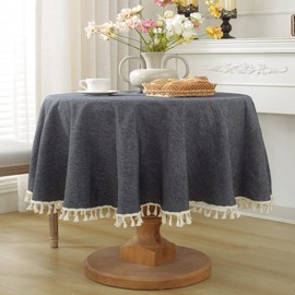 meioro Round Tablecloth Solid Color Tablecloths Tassel Table Cover Cotton Table Cover Multi-Purpose Indoor and Outdoor(Light Black,Diameter 100cm)