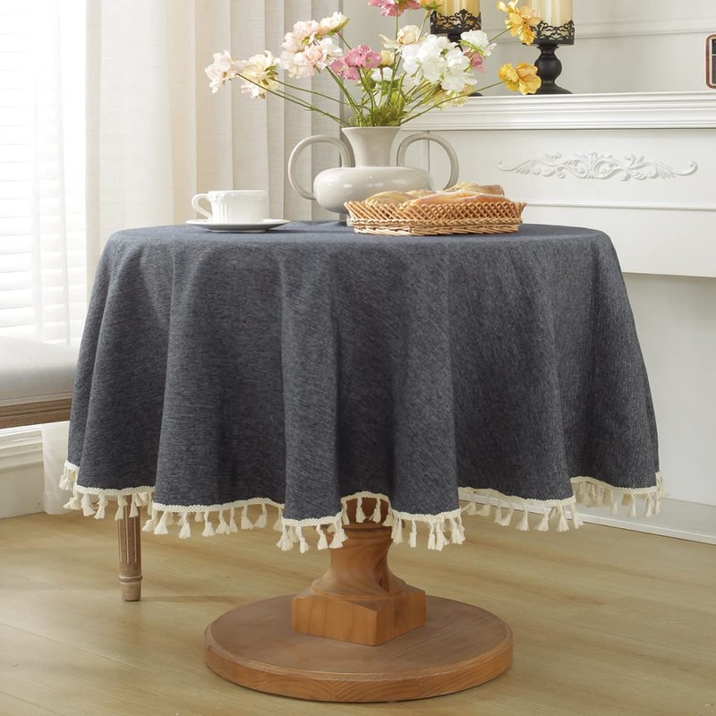 meioro Round Tablecloth Solid Color Tablecloths Tassel Table Cover Cotton