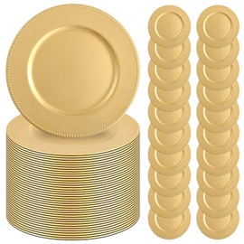 50 Pcs Gold Charger Plates 13" Round Charger Plates Bulk Beaded Chargers for Dinner Plates Decorative Gold Charger Plastic Charger Plates for Wedding Party Event Baby Bridal Shower Table Decoration