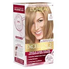 LOral Paris Excellence Crme Permanent Hair Color, 8 Medium Blonde (1 Kit) 100 Gray Coverage Hair Dye                                                  